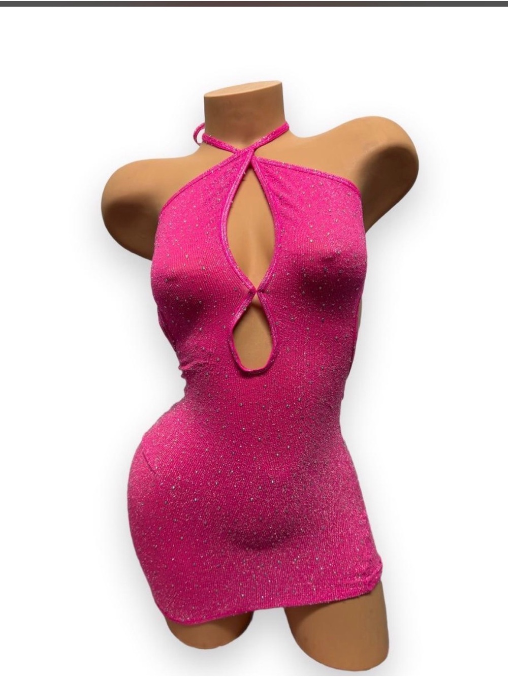 Hot Pink Sparkle Halter Mini Dress